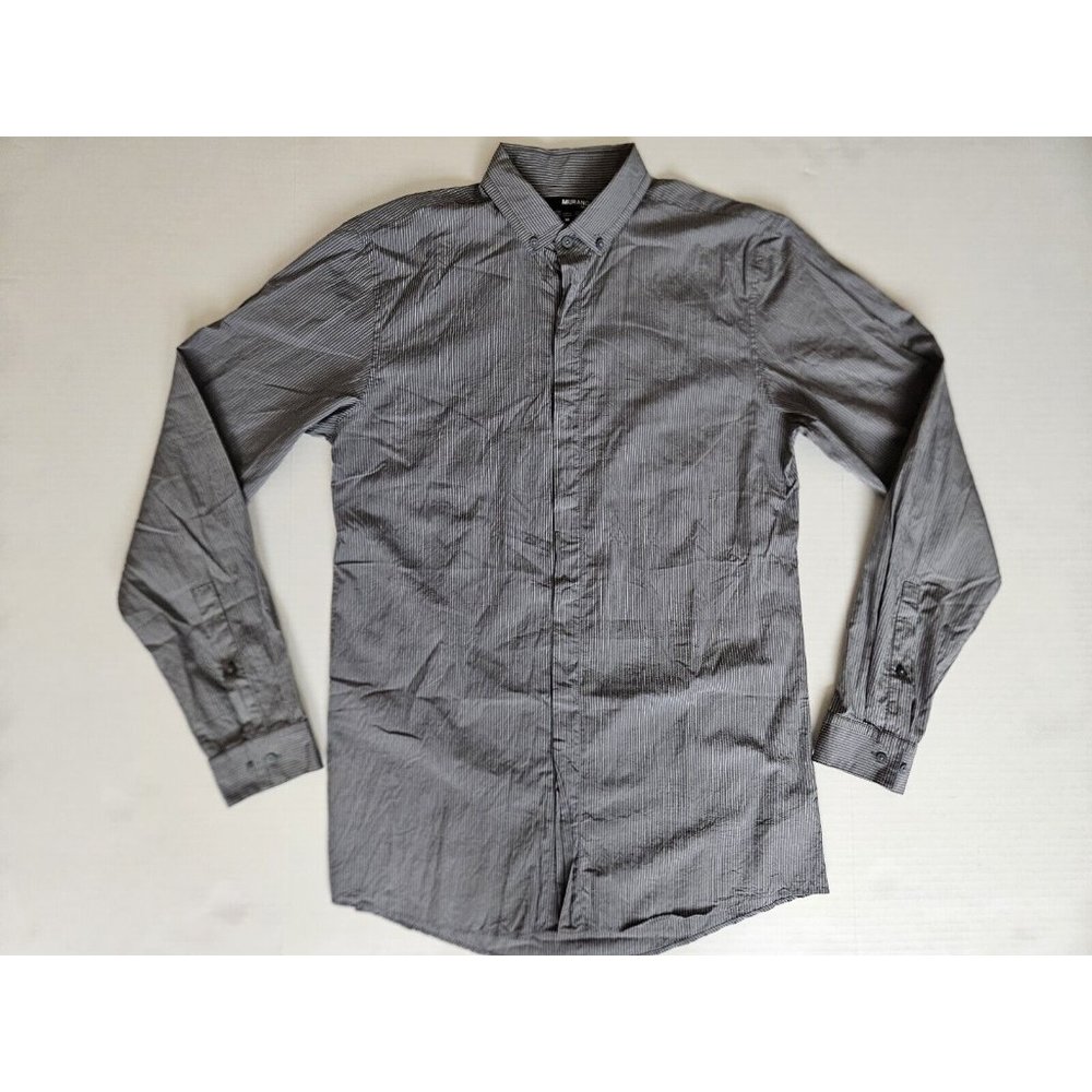 Murano Fitted Men's Long Sleeve Stripe Dress Shirt Gray Size M